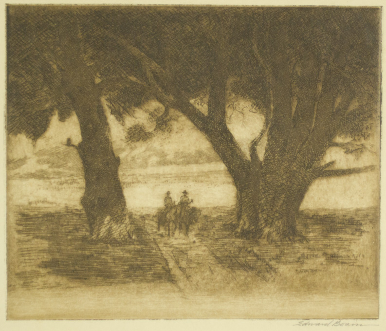 Appraisal: EDWARD BOREIN ETCHING California - Cowboys riding between two trees