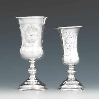 Appraisal: Two Silver Judaica Kiddush Cups Two marked silver Judaica wine