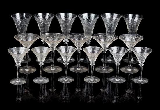 Appraisal: Sale Lot A Set of Etched Glass Stemware in three