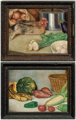 Appraisal: Pair Victor Aguilar Cuban paintings still life with corn yams