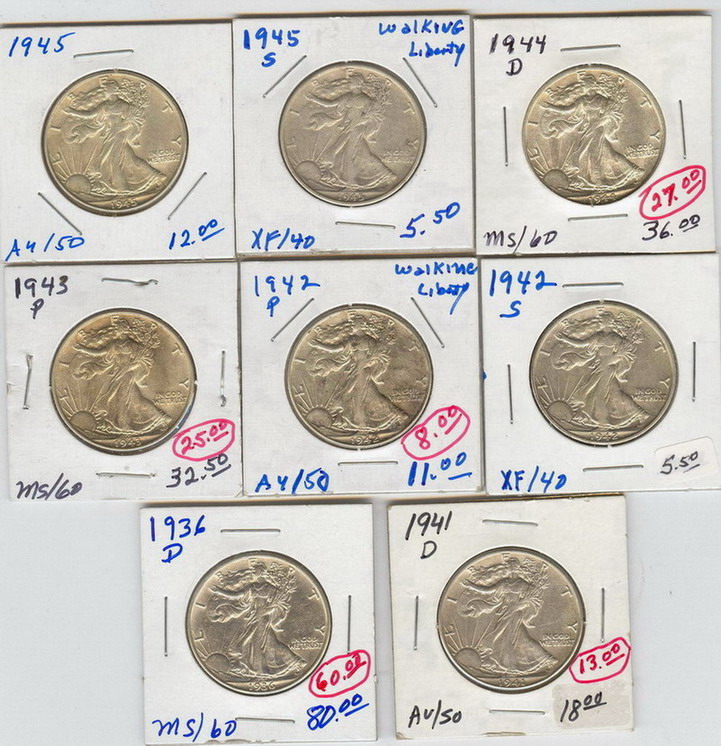 Appraisal: U S WALKING LIBERTY HALF DOLLARS Estate coins Grades from