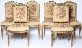 Appraisal: Louis XVI Gilded with antique Aubusson upholstery H X W