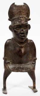 Appraisal: AFRICAN BRONZE FIGURE AFRICAN BRONZE FIGURE H W Two-sided figure