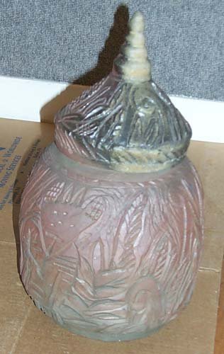 Appraisal: Lidded Carved Pot Stoneware on Stoneware Mangus Kirk x x