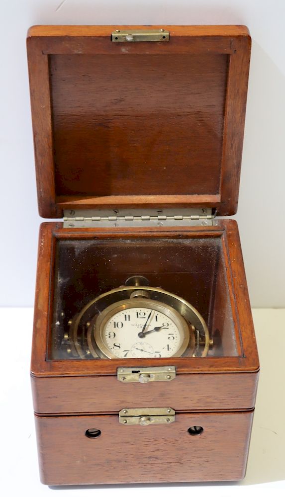 Appraisal: Waltham Brass Day Ships Clock in Case Nice and original