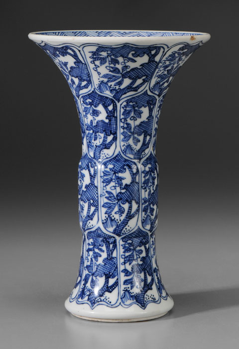 Appraisal: Blue and White Porcelain Gu Vase Chinese th century beaker