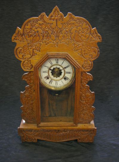 Appraisal: Waterbury Clock Company Pressed Oak and Glass Mantel Clock fourth