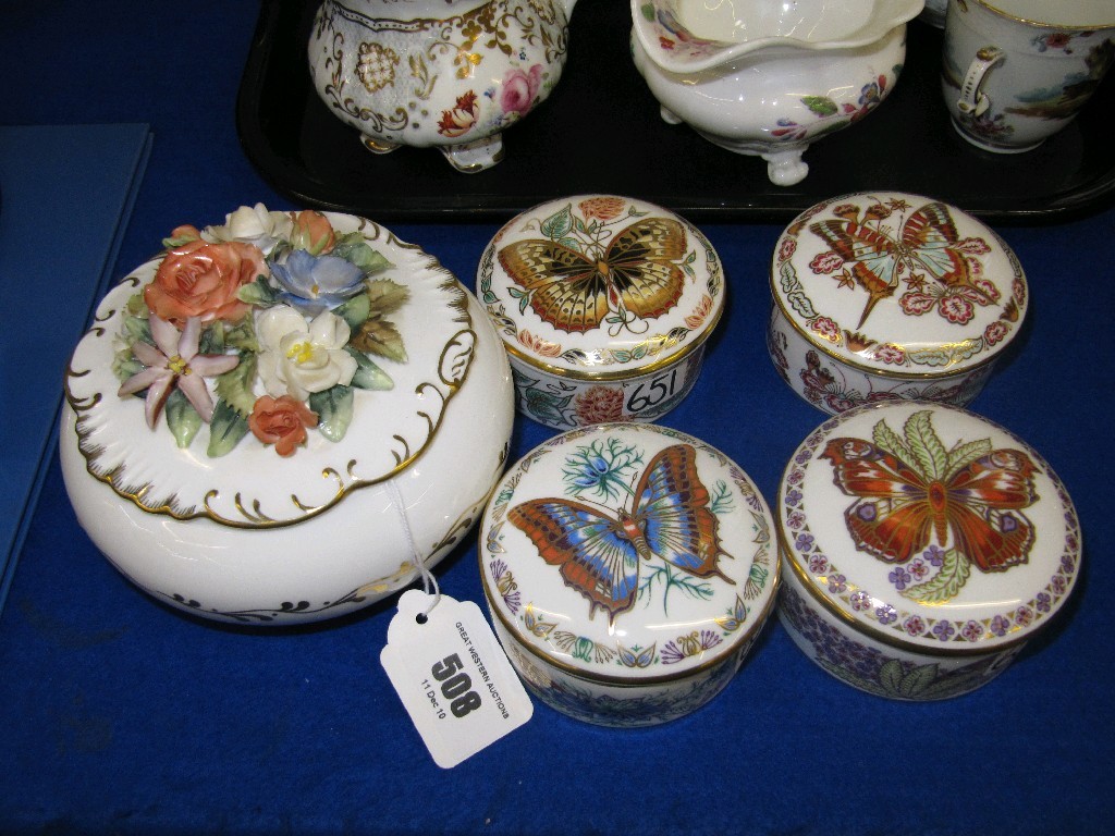 Appraisal: Four Royal Crown Derby butterflies of the world pots and