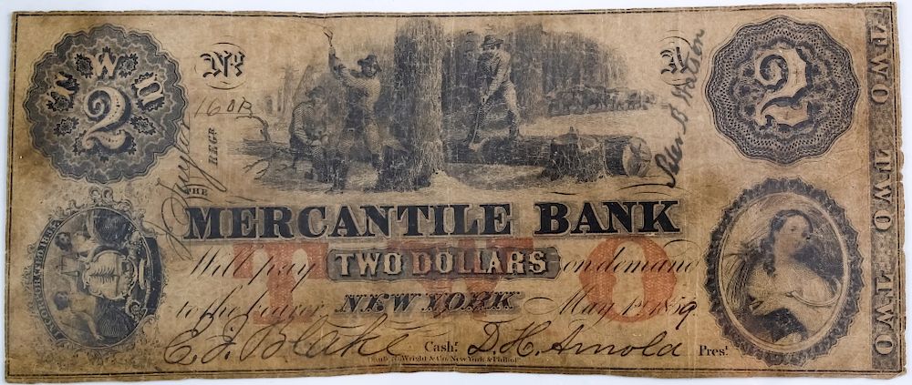 Appraisal: Mercantile Bank Bill Obsolete Currency Obsolete bill From the Mercantile