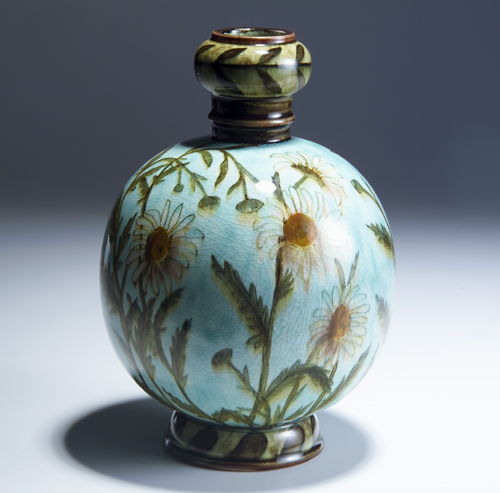 Appraisal: JOHN BENNETT Rare spherical vase painted with white daisies and