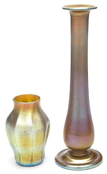 Appraisal: Two Tiffany Favrile glass vases circa comprising a bud vase