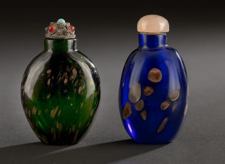 Appraisal: Two Chinese Glass Snuff Bottles one of flattened spade form