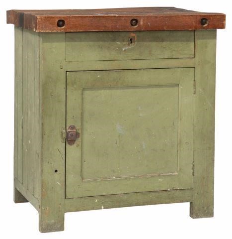 Appraisal: Rustic French work table cabinet early th c having thick