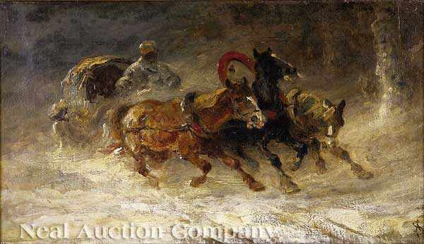 Appraisal: Adolf Schreyer German - Cossack and Sleigh oil on canvas