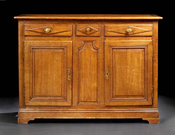 Appraisal: English Provincial Brass-Mounted Oak Cabinet first quarter th century modeled