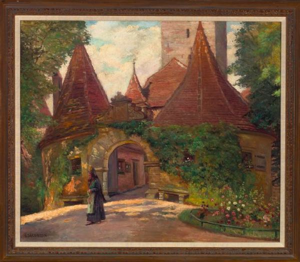 Appraisal: Georg Jacobsen Danish - Woman on a Village Path oil