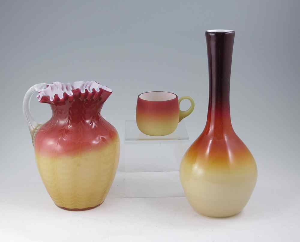 Appraisal: PIECE WHEELING PEACH BLOW ART GLASS Drape pattern pitcher ''