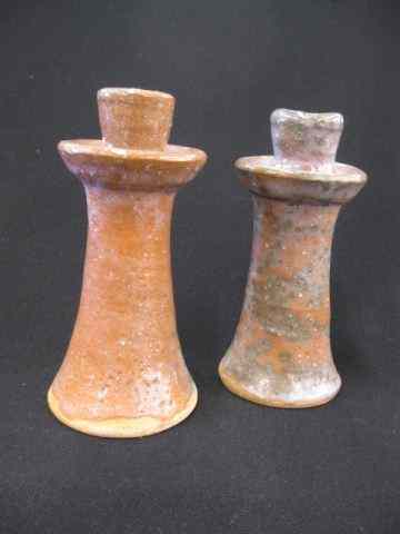 Appraisal: Pair of Burlon Craig N C Pottery Candlesticks volcanic style