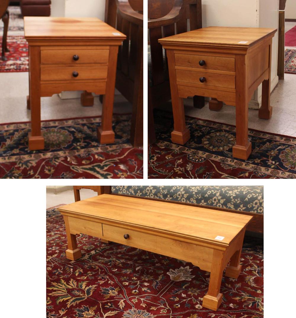 Appraisal: JUSTIN APPEL CUSTOM THREE-PIECE CHERRY LIVING ROOM TABLE SET The