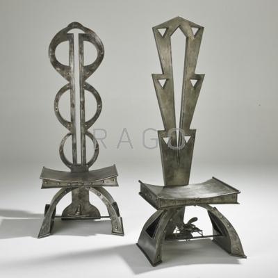 Appraisal: AUGOSTO DIONISI FABBRO Two sculptural steel hall chairs Italy USA