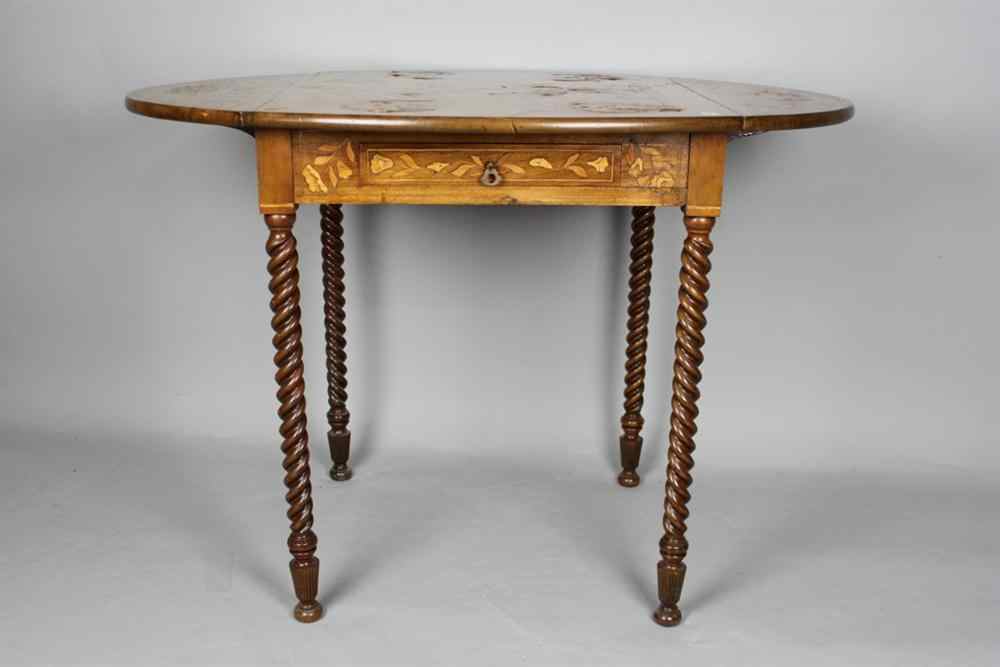 Appraisal: CONTINENTAL MARQUETRY FADED MAHOGANY PEMBROKE TABLE Second quarter th century