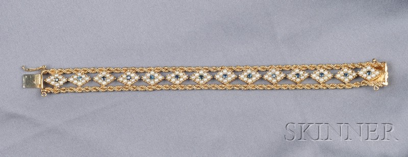 Appraisal: kt Gold Seed Pearl and Sapphire Bracelet composed of navette-shaped