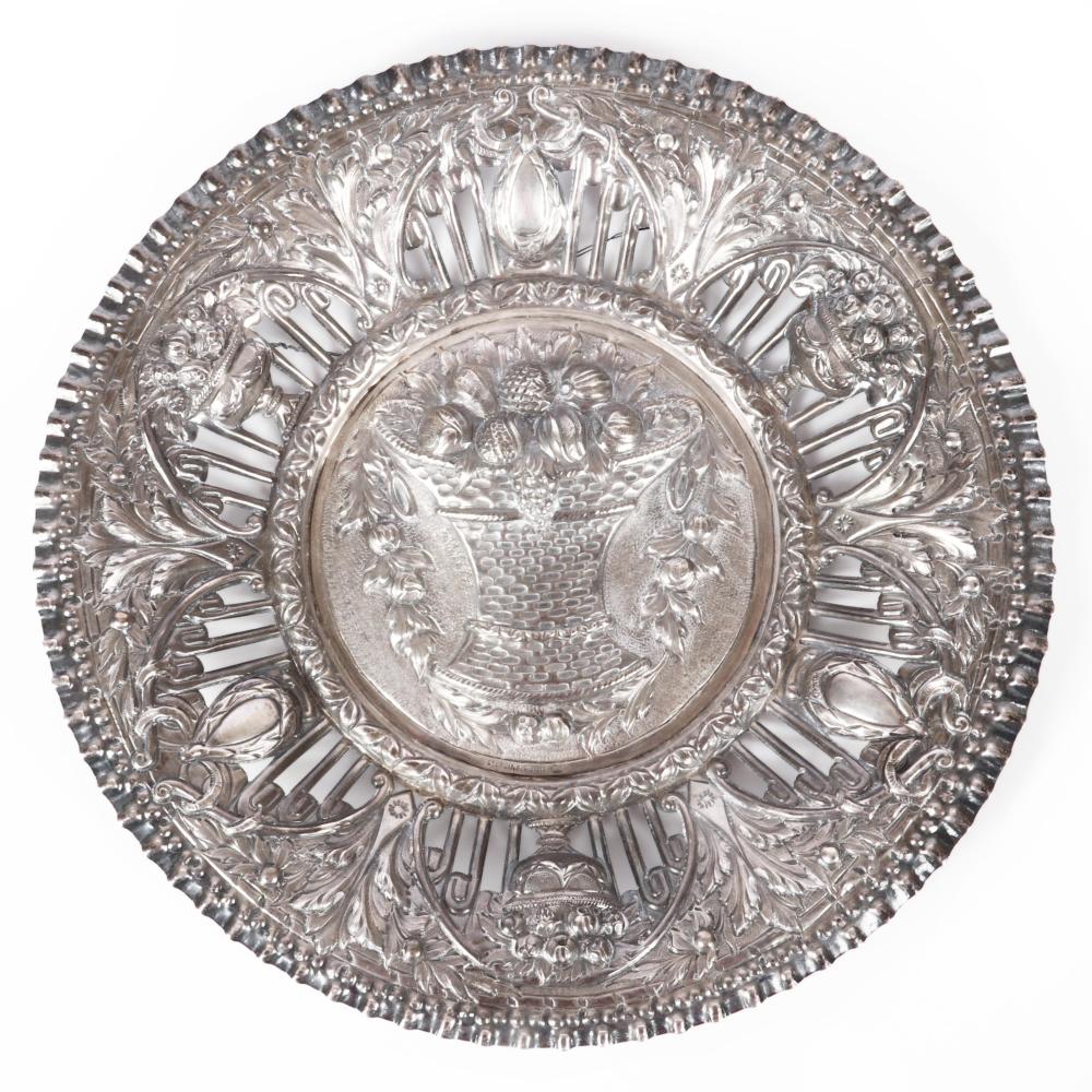 Appraisal: SPANISH STERLING SILVER TH CENTURY REPOUSSE SERVING PLATE WITH EMBOSSED