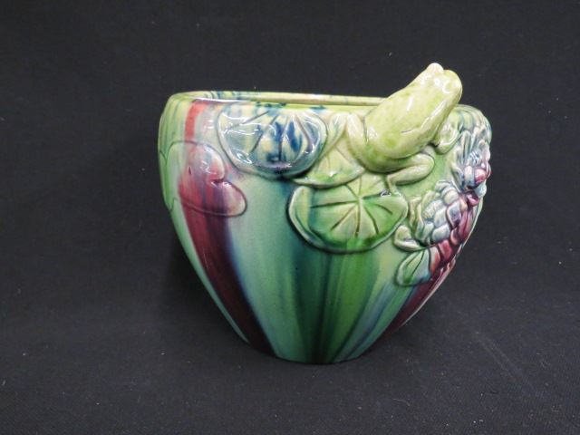 Appraisal: Art Pottery Jardiniere with Frog and Water LilyDecor majolica style