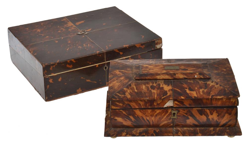 Appraisal: EARLY TH CENTURY TORTOISE SHELL DOCUMENTS BOX ALONG WITH A