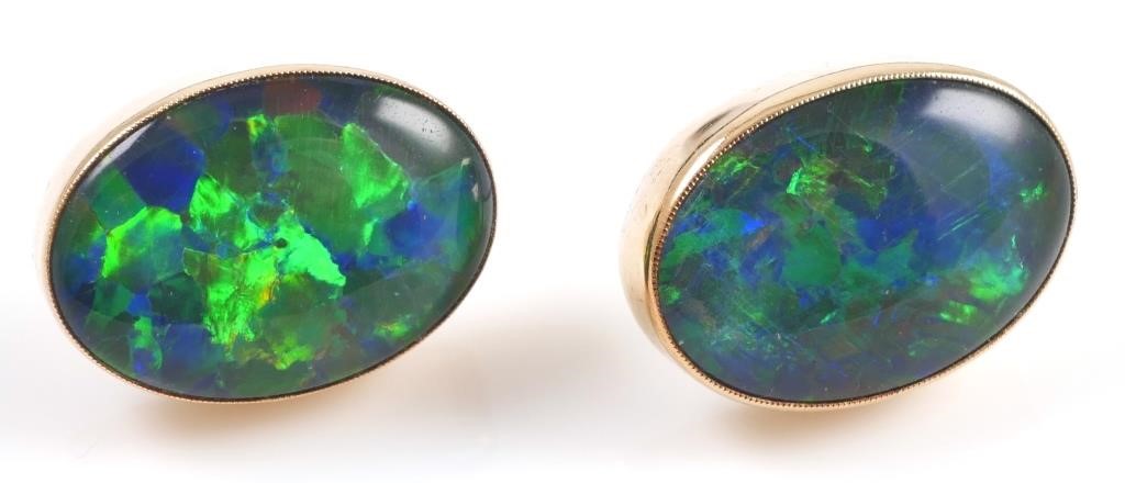 Appraisal: K yellow gold earrings contains two x mm opal doublets