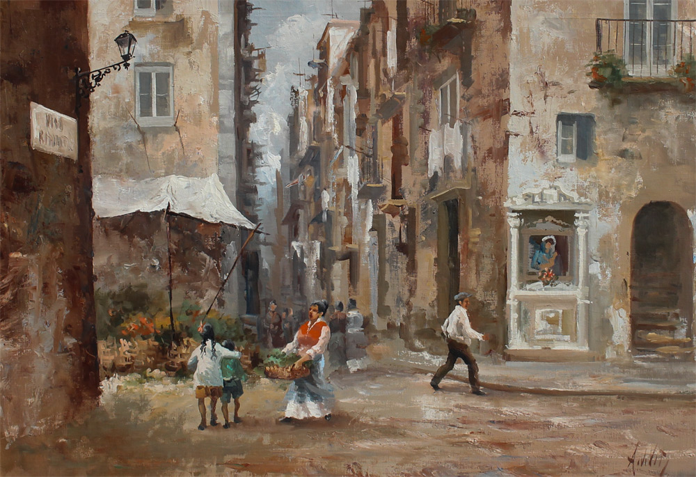 Appraisal: DEVITY Antonio Italian - Italian Street Scene with Flower Seller