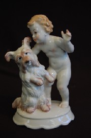 Appraisal: ROSENTHAL FIGURAL GROUP INFANT WITH DOG SIGNED H FRITTZ