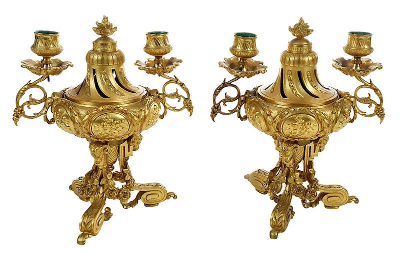 Appraisal: Pair Henri Picard Gilt Bronze Candelabra French th century urn