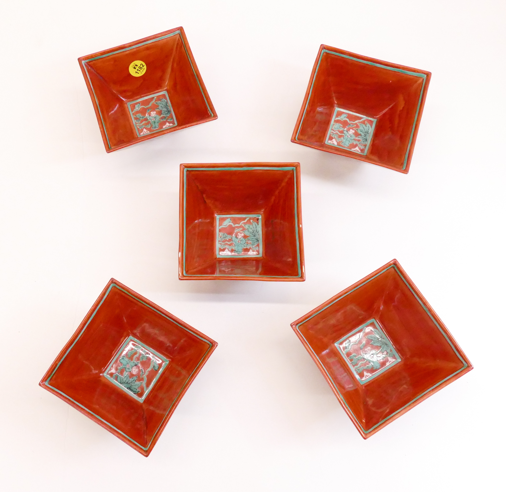 Appraisal: Set pc Asian Red Square Bowls- ''