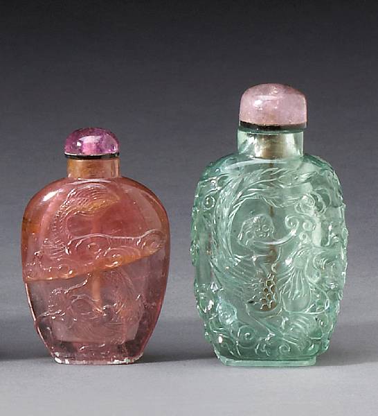 Appraisal: Two hardstone cabinet style snuff bottles th Century The first