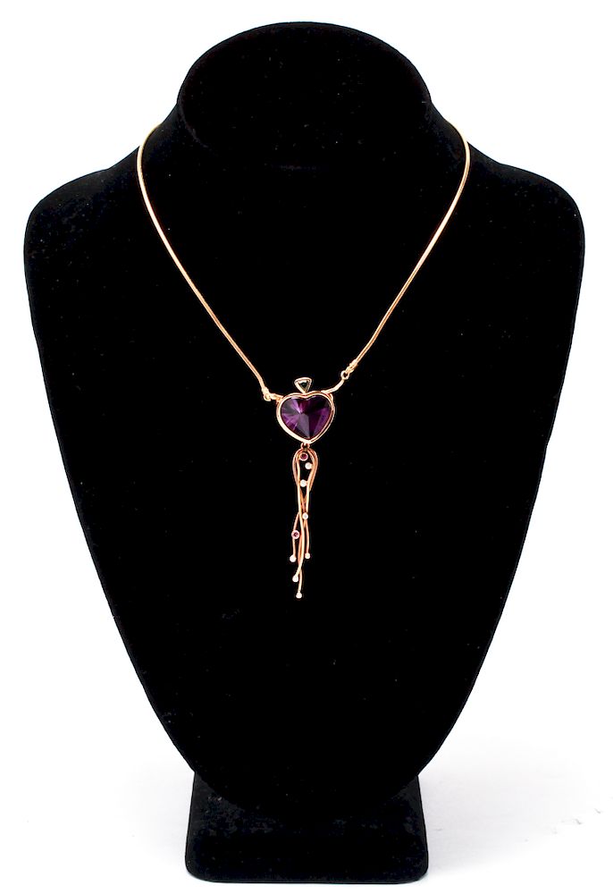 Appraisal: K Gold Emerald Amethyst Diamonds Dangle Necklace K and K