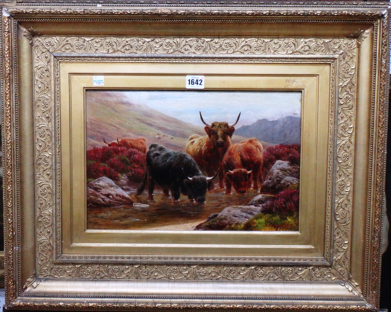 Appraisal: William Watson - Highland cattle at the stream oil on