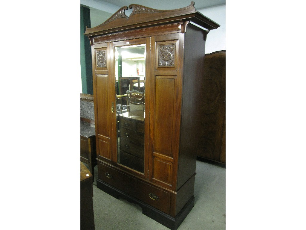 Appraisal: Victorian mahogany mirror door wardrobe with matching marble topped washstand