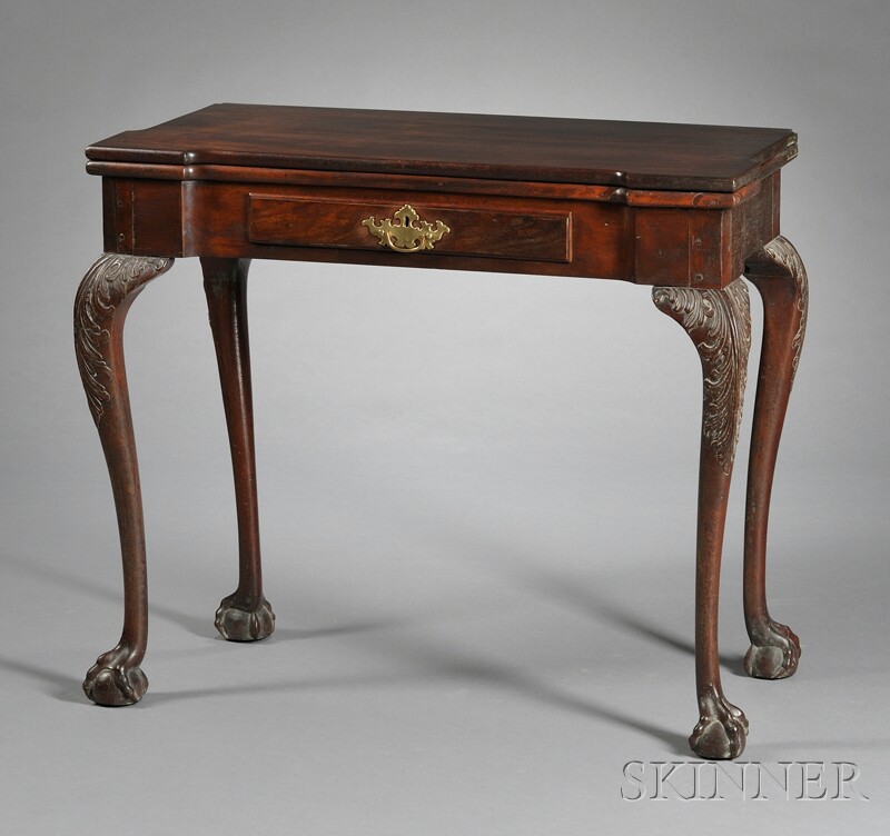 Appraisal: Chippendale Mahogany Carved Gaming Table with Drawer Boston or Charlestown