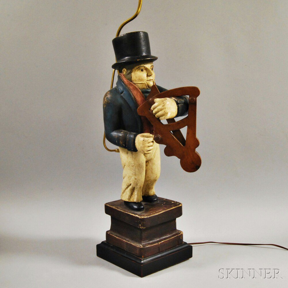 Appraisal: Polychrome Carved Figural Lamp depicting a sailor in red white