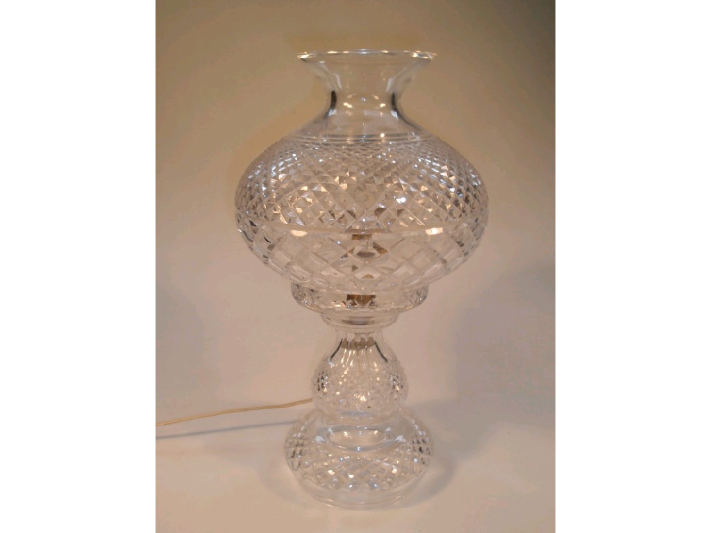 Appraisal: A cut glass table lamp with mushroom shade overall with