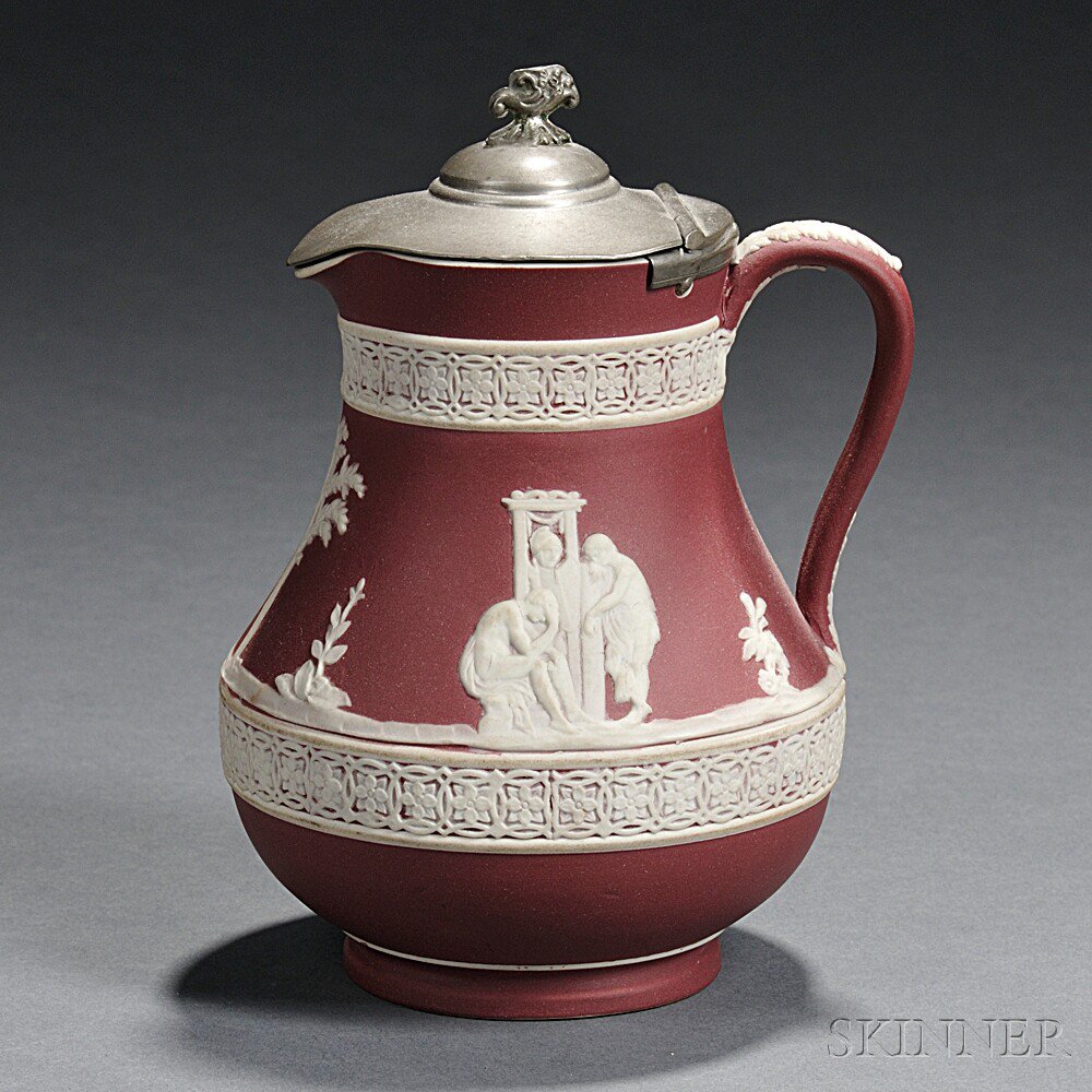 Appraisal: Wedgwood Crimson Jasper Dip Etruscan Syrup Jug England c applied