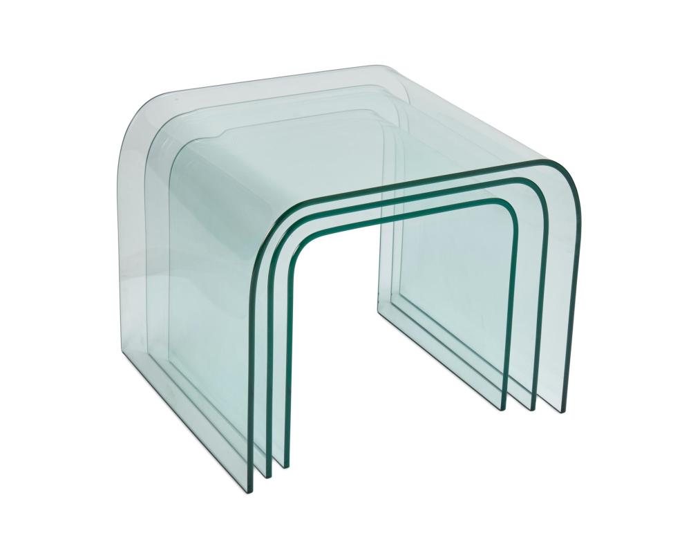 Appraisal: A SET OF CONTEMPORARY GLASS WATERFALL NESTING TABLESA set of