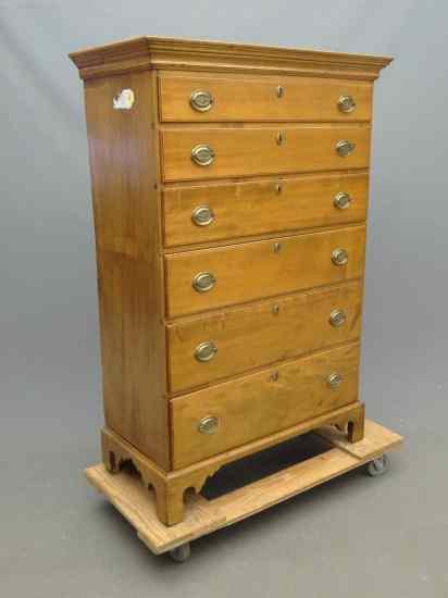 Appraisal: th c Chippendale six drawer tall chest with bracket base