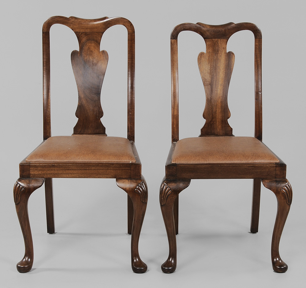 Appraisal: Pair Queen Anne Style Mahogany Side Chairs th century solid