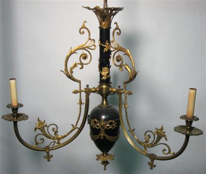 Appraisal: French style patinated and gilt bronze chandelier early th century