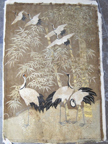 Appraisal: JAPANESE EMBROIDERY having gold metallic thread and silk landscape with