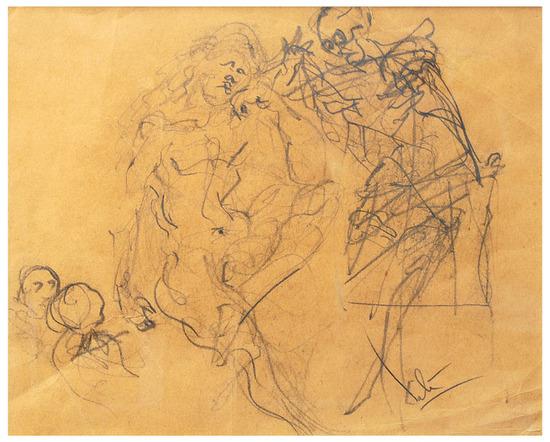 Appraisal: Salvador Dali - Untitled Death and the Maiden Graphite on