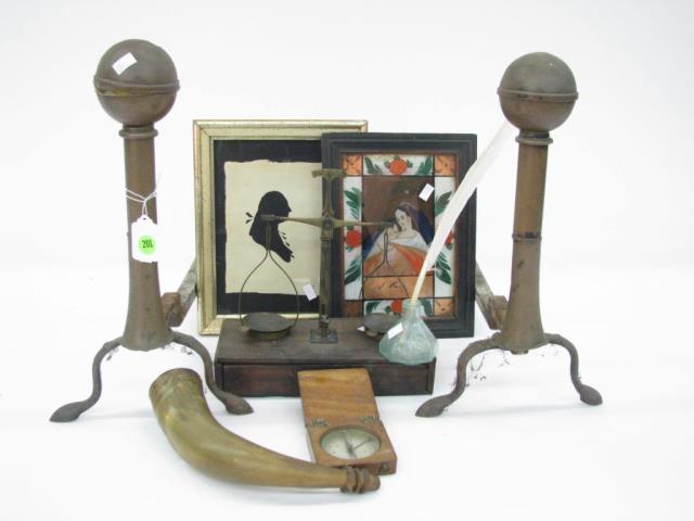 Appraisal: Group of various antiques including powder horn Beam scale made