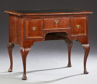 Appraisal: English Banded Mahogany Queen Anne Lowboy late English Banded Mahogany